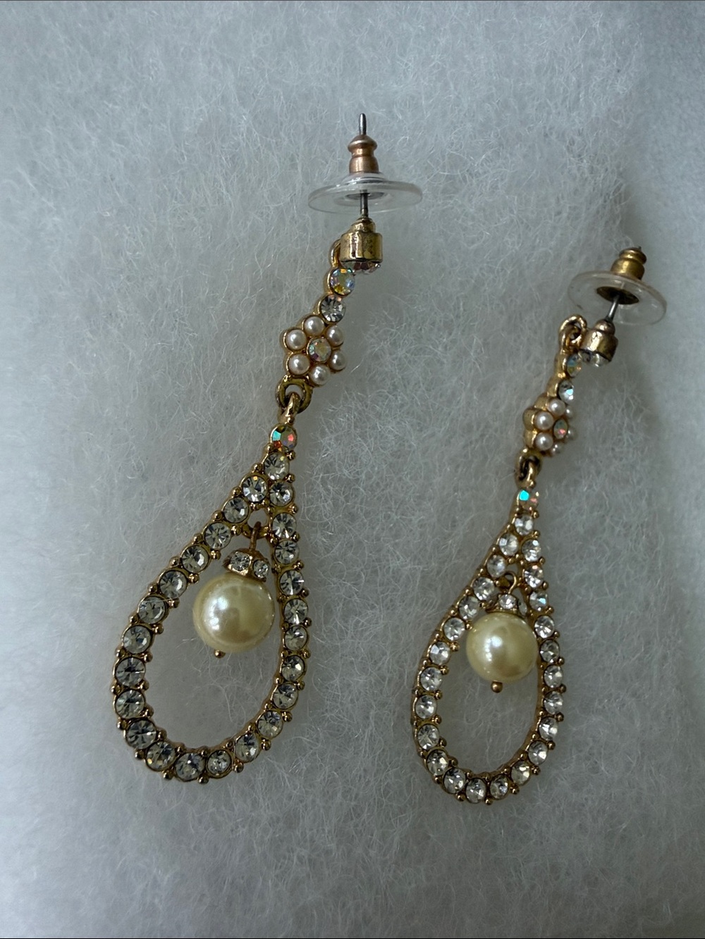 Gold-Tone Pearl & Crystal Teardrop Earrings